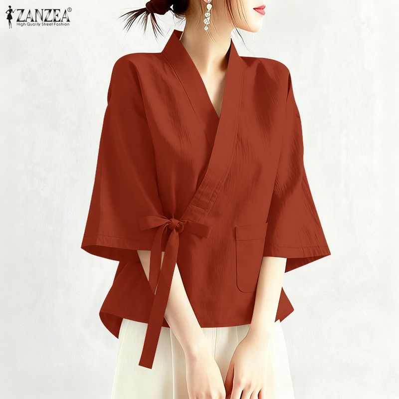 Women'S Fashion Kimono - 2026 ZANZEA بلوزة نسائية صيفية بياقة
