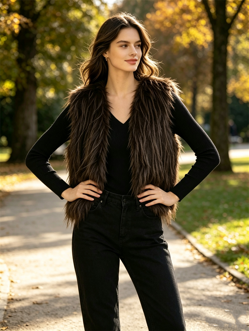 Women'S Fashion Gilet - سترة نسائية من الفرو الصناعي من