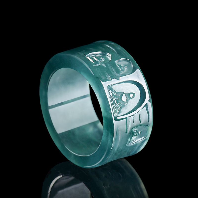 Women Fashion Rings - خاتم بوذا من اليشم البورمي الطبيعي،