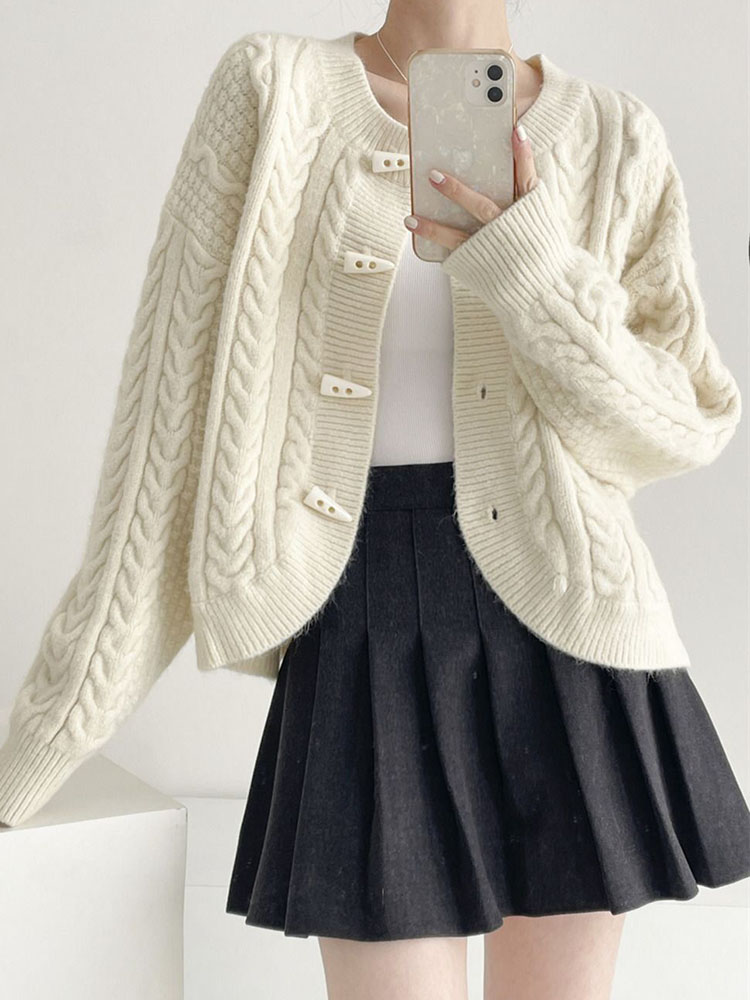 القرن زر موضة سترة محبوكة بأكم - مراجعة Women'S Fashion Gilet وسعره