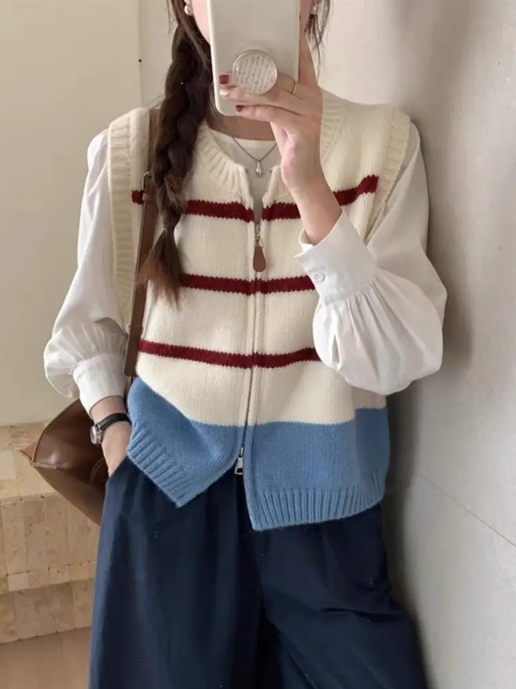 مخطط سستة سترة محبوك سترة المر - مراجعة Women'S Fashion Gilet وسعره