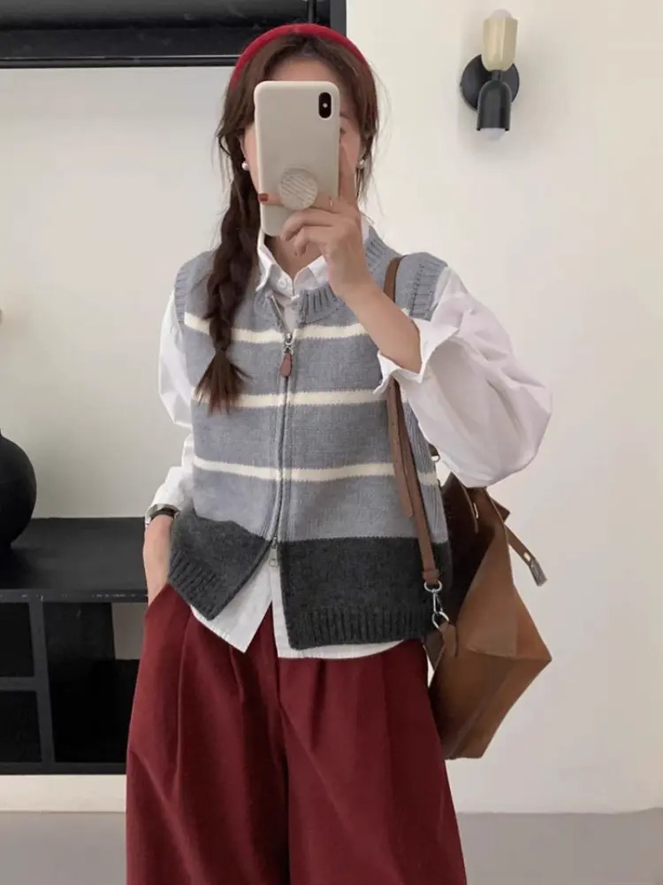 مخطط سستة سترة محبوك سترة المر - مراجعة Women'S Fashion Gilet وسعره